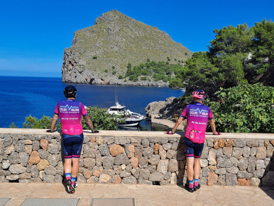 Cyclists looking at a view of the sea