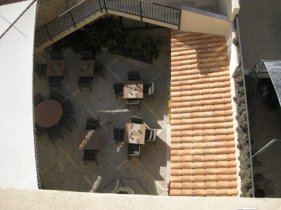 A top-down view of the outdoor restaurant